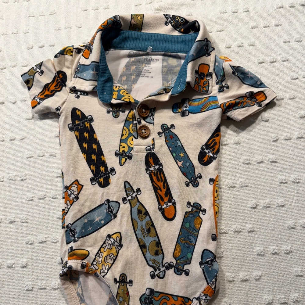 Posh Peanut skateboard longboard onesie 6-12 months